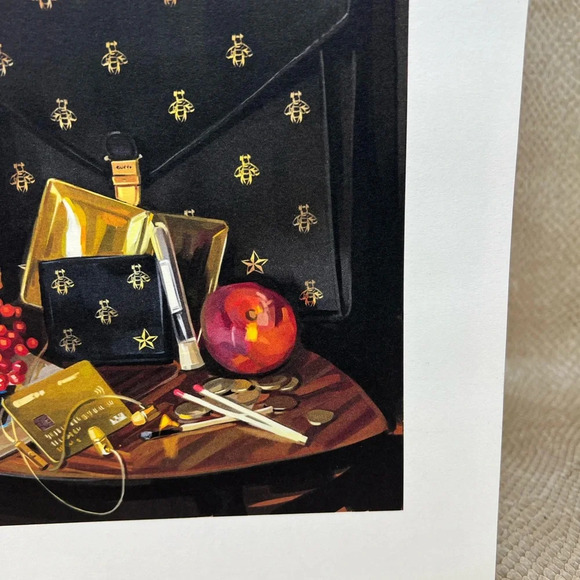 Authentic Lithograph Gallery Wall Art Gucci Black Bee Purse Flower Wallet Print - Picture 10 of 12